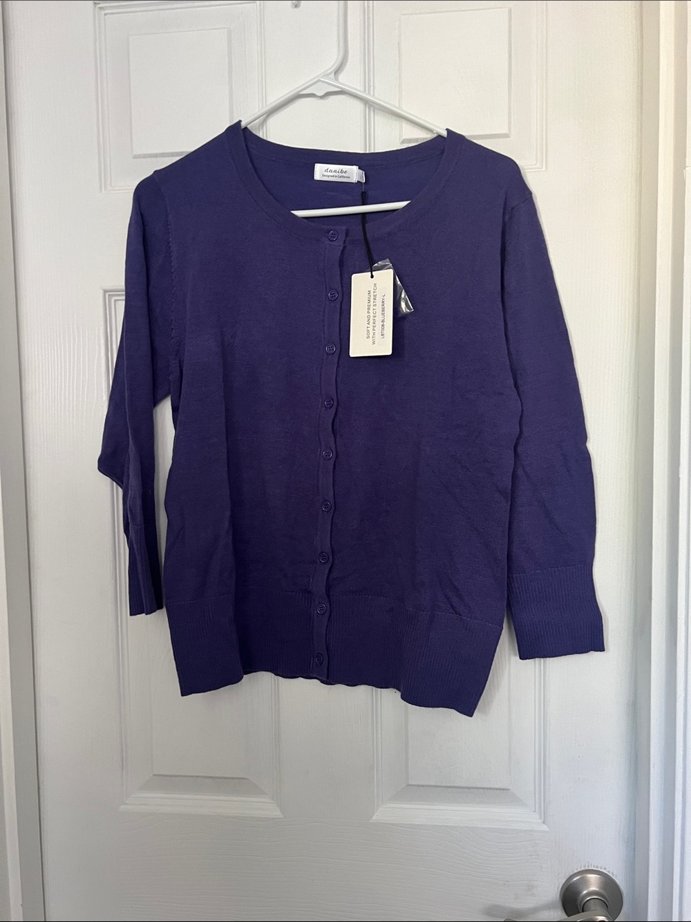 Caslon Purple Button-Up Crewneck Cardigan
